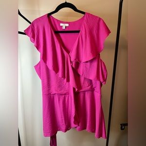 Halston Pink Wrap Top. Lined on bottom. Ruffle design